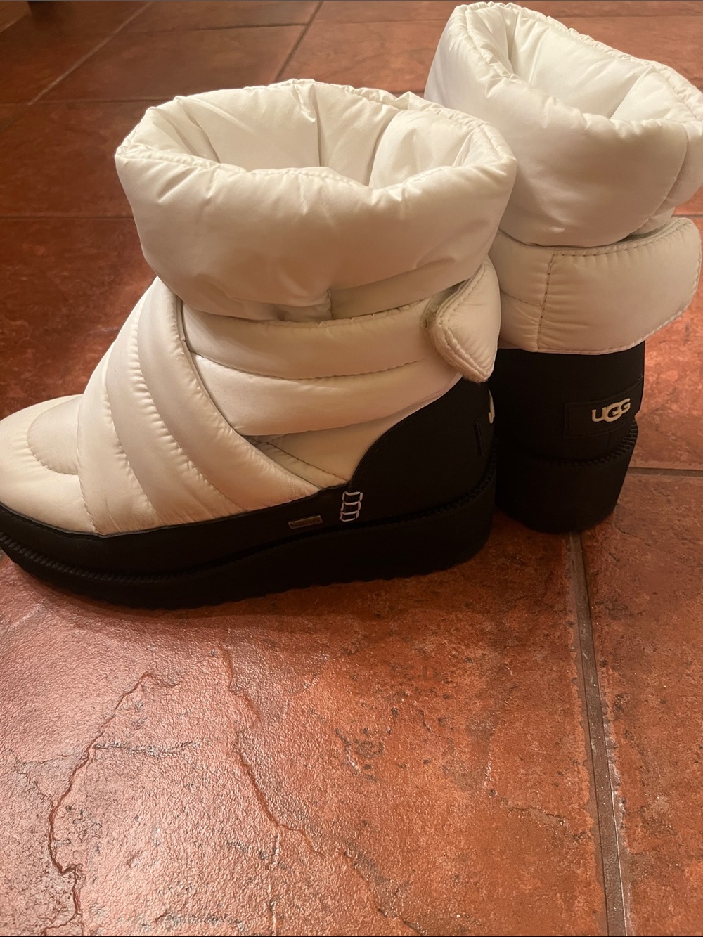 UGG White Puffer Winter Boots with Black Sole